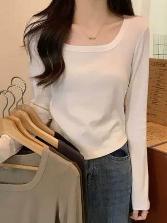 短款长袖t恤女2023新款秋冬季内搭打底衫洋气独特别致甜辣小上衣图片
