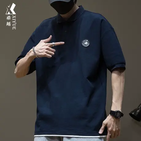 男装短袖polo衫男高端大码藏青色T恤男士夏季男生polo领夏装衣服商品大图