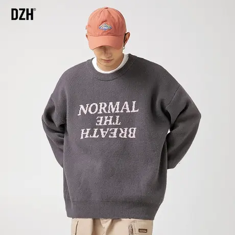 男生灰色圆领毛衣男2023新款秋冬款打底针织衫宽松慵懒风冬装外套商品大图