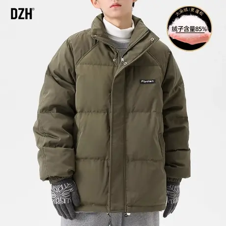 青少年白鸭绒羽绒服男冬季短款2024新款潮牌军绿色羽绒衣外套加厚图片