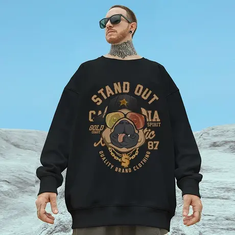 美式嘻哈oversize狗头圆领卫衣男潮牌ins潮流大码男装秋冬季加绒图片