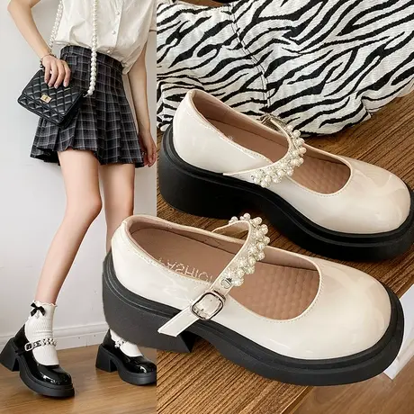 法式玛丽珍小皮鞋女鞋2024秋季新款厚底配裙子粗跟高跟单鞋女夏款商品大图