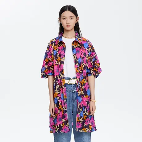 俪雅/LANCY商场同款女22春夏奥莱休闲运动印花风衣外套女士正品图片