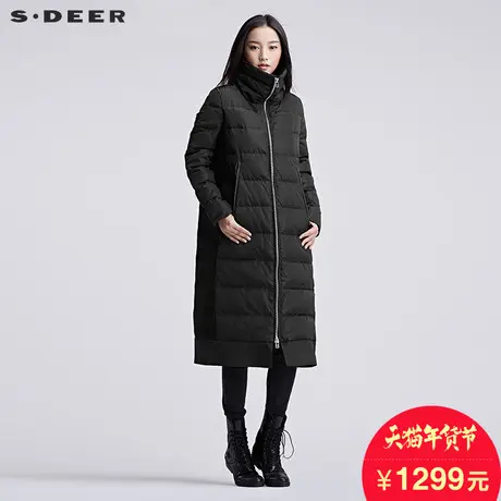 sdeer 圣迪奥2017冬装廓形拼接立领纯色长款羽绒服S16482471图片