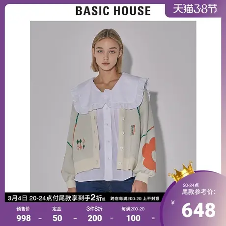 Basic House/百家好2022早春新款韩版印花宽松针织开衫女HWCD121A图片