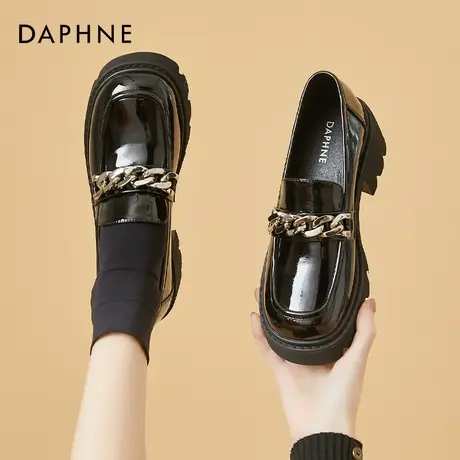 达芙妮厚底英伦乐福鞋女鞋2022新款夏季一脚蹬粗跟漆皮懒人小皮鞋商品大图