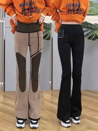 奥粒绒冬季高腰口袋收腹显瘦提臀时尚百搭外穿运动保暖修身喇叭裤商品大图