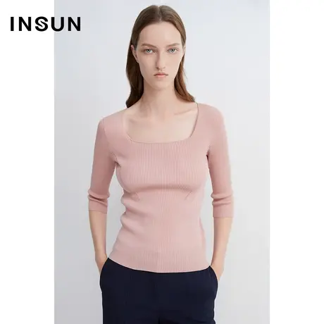 INSUN恩裳冬季打底衫线条感方领百搭针织衫图片