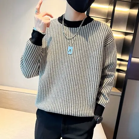 秋冬款拼色毛衣男士潮牌痞帅学生2022新款拼色个性内搭针织打底衫图片