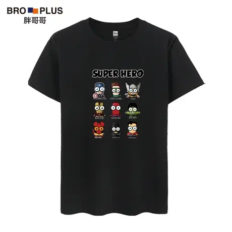 胖哥哥卡通体恤青少年t恤半袖大码男装胖子加肥加大男士打底短袖商品大图