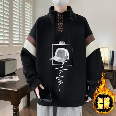 13秋冬季加绒卫衣男孩12岁15初高中学生14半高领16大童加厚打底衫商品大图