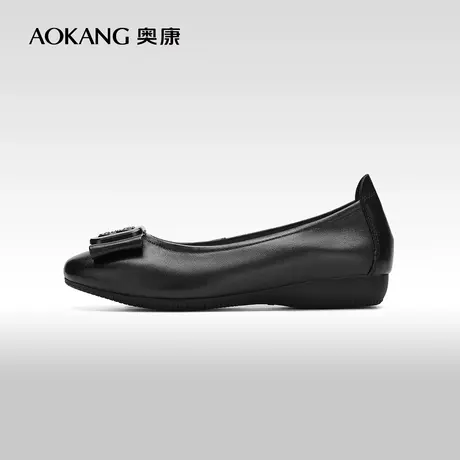 【门店发货】奥康女鞋 2024春季新款简约百搭方扣浅口单鞋豆豆鞋商品大图