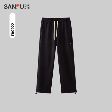 三福2024春季男士方形贴袋休闲裤 时尚针织宽松直筒卫裤482493图片