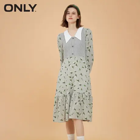 【元气珠珠】ONLY奥莱夏季时尚针织拼接碎花长袖中长款连衣裙女图片