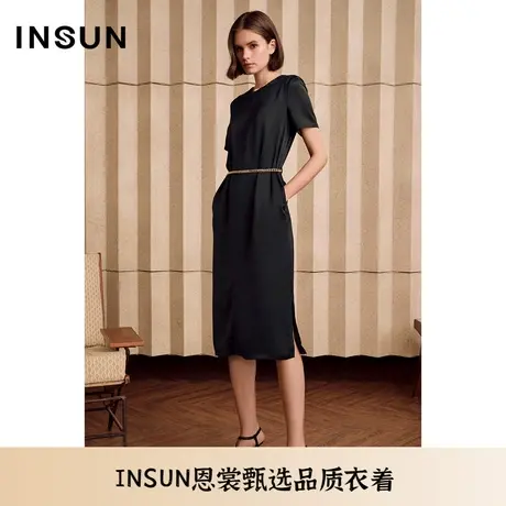INSUN恩裳夏季修身光泽感醋酸双面缎连衣裙图片