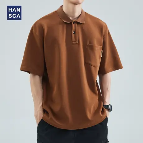hansca日系潮流空气层短袖Polo衫男300g重磅夏季纯色翻领休闲上衣商品大图