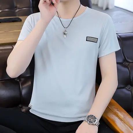 短袖T恤男夏装上衣圆领冰丝打底衫休闲半袖中学生汗衫夏季男装潮图片