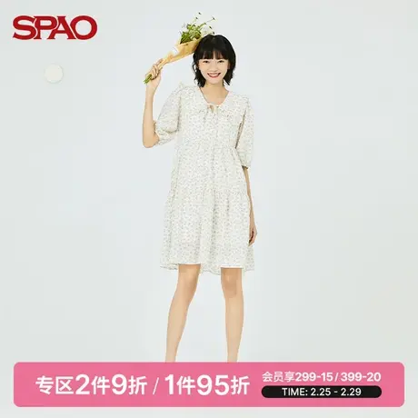 SPAO 女士连衣裙春季新款翻领碎花荷叶边长款连衣裙SPOWB38S55图片