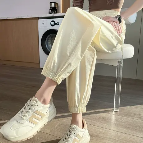 冰丝速干运动裤女新款春夏薄款高腰宽松显瘦小个子休闲束脚灯笼裤图片