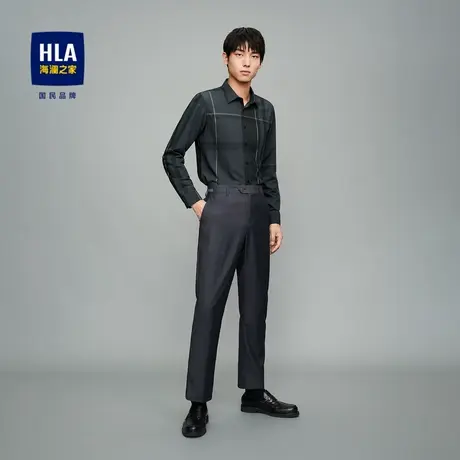 HLA/海澜之家2023时尚撞色格子长袖休闲衬衫亲肤透气商务绅士衬衣图片