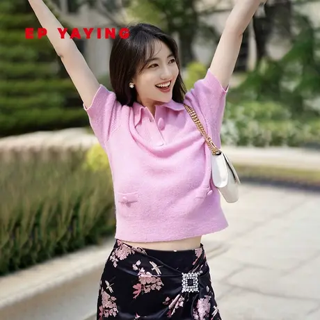 EP YAYING雅莹女装 甜美泡泡袖polo领针织衫 2023秋冬新款9542A商品大图