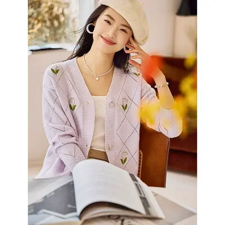 时尚气质长袖开衫毛衣2023年秋季新款淑女温柔甜美显瘦通勤上衣商品大图