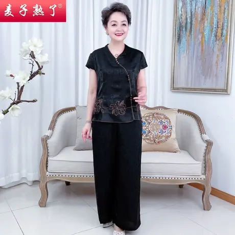 妈妈夏装短袖两件套2022新款雪纺衫女士上衣阔太太洋气中老年女装图片