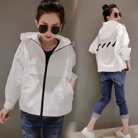 欧洲站春装女2023新款韩版宽松显瘦拉链连帽薄短外套女春秋欧货潮商品大图