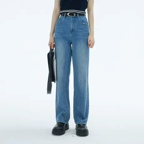 omont蛋挞家 高腰微喇牛仔裤女2023年新款宽松阔腿显瘦直筒长裤子图片