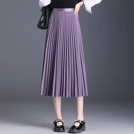 百褶裙半身裙女2023秋冬季新款气质松紧高腰显瘦高级感A字长裙子图片