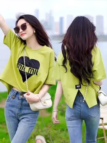 欧洲站春夏新款冷淡系短袖T恤女港味复古chic显瘦后背开叉上衣潮商品大图