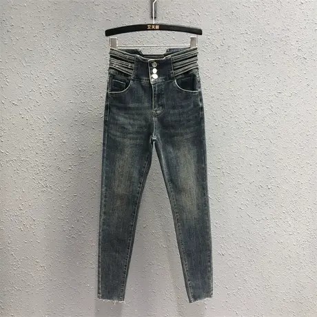 欧货个性高腰显瘦设计感小脚牛仔裤女2023秋季新款复古紧身铅笔裤图片