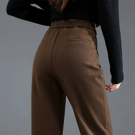 高腰毛呢裤女秋冬洋气直筒显瘦西装裤大码宽松加厚保暖哈伦休闲裤图片