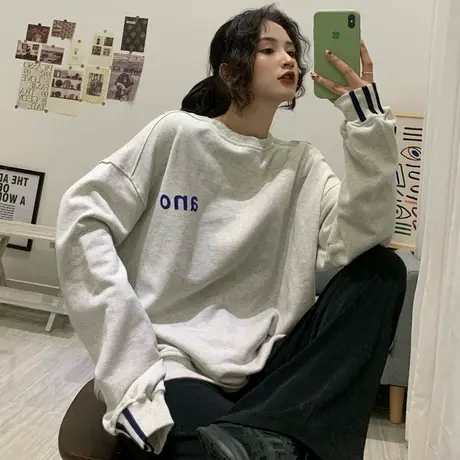 日系古着vintage卫衣女春秋薄款宽松韩版ins原宿bf慵懒风上衣外套商品大图