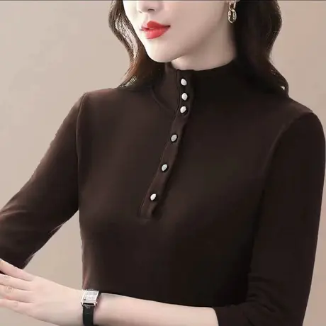 半高领双面德绒加绒加厚打底衫女秋冬内搭2023年新款磨毛保暖上衣图片