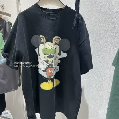 欧货2023春秋装半袖减龄俏皮卡通宽松圆领磨毛短袖T恤女上衣韩版商品大图