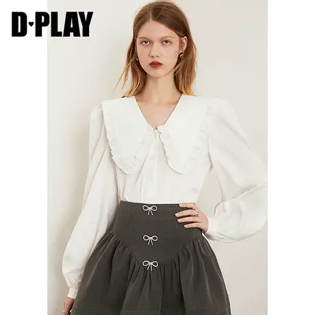 DPLAY2021早秋新款甜美宽松休闲大翻领衬衫气质百搭白色女士上衣商品大图