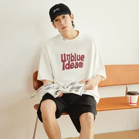 发泡字母纯棉t恤短袖男款2023新款夏季重磅大码宽松体恤oversize图片