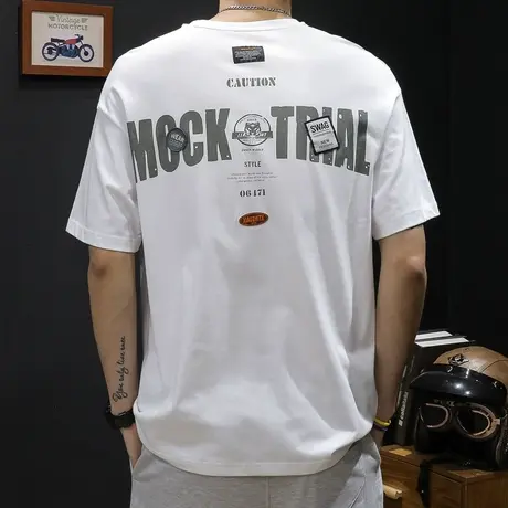 印花短袖t恤男纯棉夏季宽松ins潮牌男士体恤胖子大码半袖加肥加大商品大图