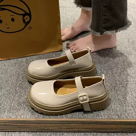 小皮鞋女春季厚底2023新款英伦风日系粗跟圆头小个子玛丽珍单鞋商品大图