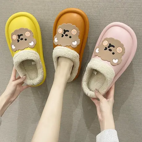棉拖鞋女外穿秋冬季ins潮网红室内居家防滑可爱小熊防水毛绒棉拖商品大图