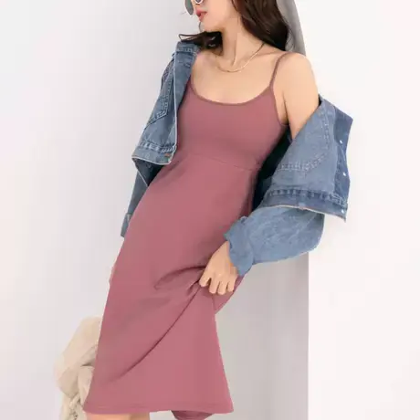 桔熊夏季凉爽牛奶丝免穿文胸带胸垫舒适吊带连衣裙子女大码DA9158图片