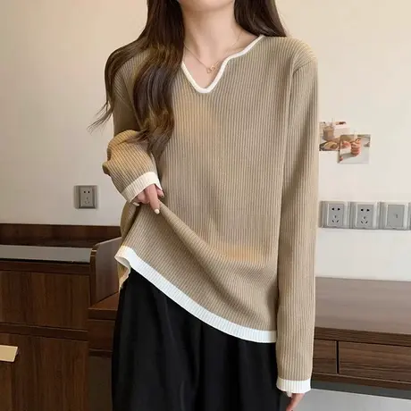 大码女装春秋款胖妹妹洋气显瘦百搭打底针织衫小众内搭上衣200斤商品大图
