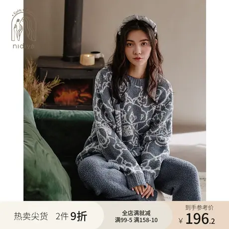 妮狄娅睡衣女秋冬季保暖半边绒休闲套头减龄休闲可外穿家居服套装商品大图