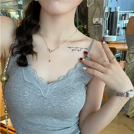 美背蕾丝小吊带背心女夏外穿2023新款内搭带胸垫一体打底v领上衣图片