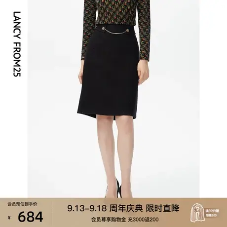 朗姿商场同款a字黑色半身裙女冬季新款小香风高腰中长款直筒裙子图片