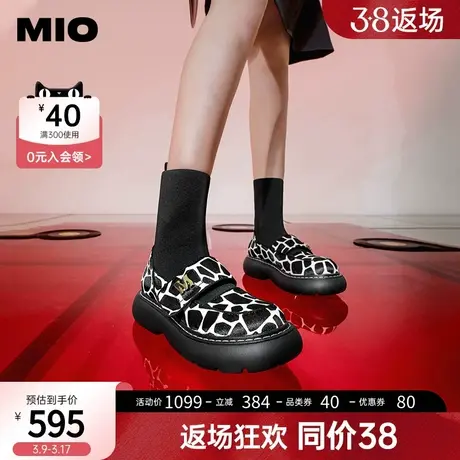 [王鹤润同款]MIO米奥秋冬靴子女靴厚底短靴圆头袜靴字母套筒靴商品大图