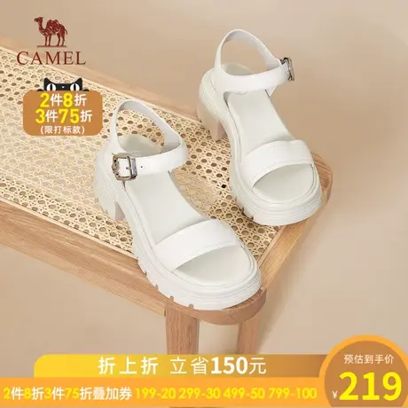 骆驼女鞋2023夏季新款一字带凉鞋时尚高跟露趾舒适时装凉鞋女图片