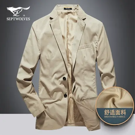 七匹狼纯色休闲西服男2022冬季弹力棉保暖商务翻领正装男外套夹克图片