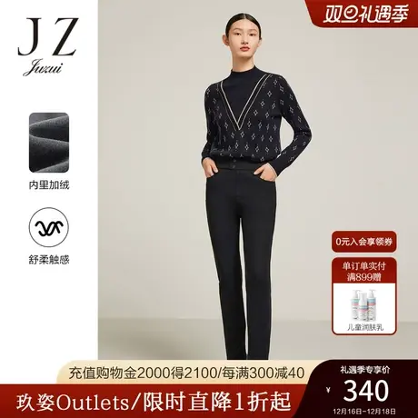 JZ玖姿时尚保暖小黑裤女装2022冬季新款加绒简约显瘦高腰休闲裤子商品大图